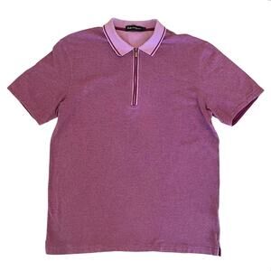Bullock & Jones Quarter Zip Polo Mens Large Knit Cotton Stretch Purple Short Sle